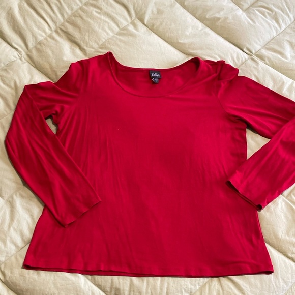 Eileen Fisher Red Rayon Scoop Neck, Long Sleeve T Shirt Top, Size Large. - Picture 1 of 7